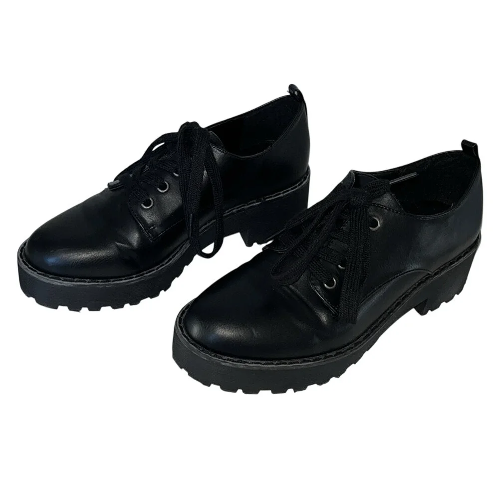 Dirty Laundry Women's Black Chunky Heeled Platform Oxford Shoes Sz‎ 7 Lace Up